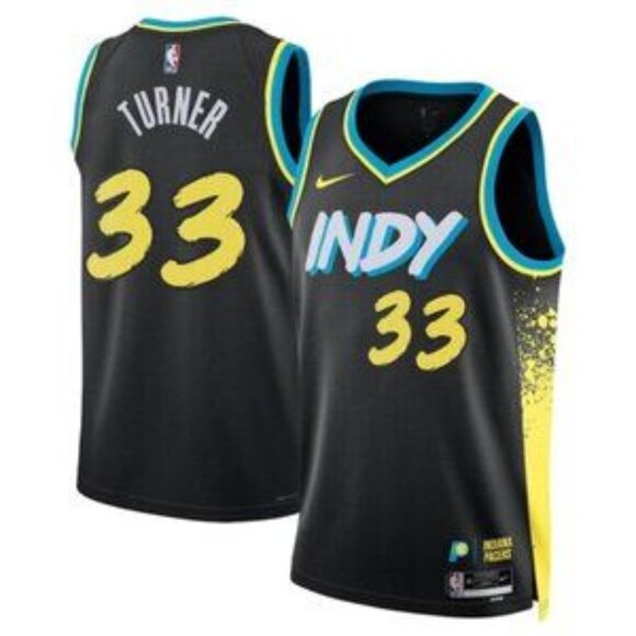 Mens 33 Myles Turner Black Stitched Jersey